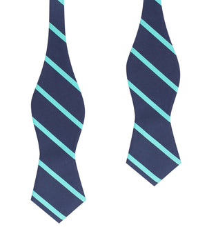 Navy Blue with Striped Light Blue Self Tie Diamond Tip Bow Tie