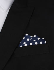 Navy Blue with White Large Polka Dots Cotton Oxygen Three Point Pocket Square Fold