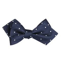 Navy Blue with White Polka Dots Self Tie Diamond Tip Bow Tie 1