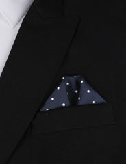 Navy Blue with White Polka Dots Winged Puff Pocket Square Fold