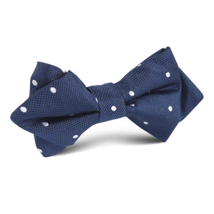 Navy Blue with White Polkadots Textured Diamond Bow Tie