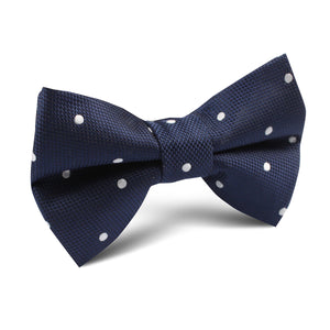 Navy Blue with White Polkadots Textured Kids Bow Tie