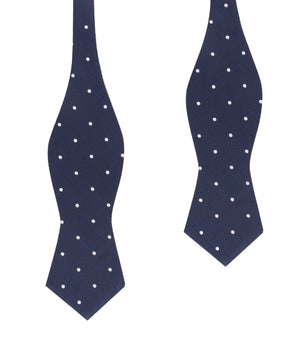 Navy Blue with White Polkadots Textured Self Tie Diamond Tip Bow Tie