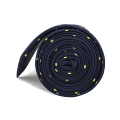 Navy Blue with Yellow Polka Dots Necktie Side Roll
