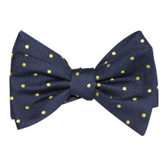 Navy Blue with Yellow Polka Dots Self Tie Bow Tie 1