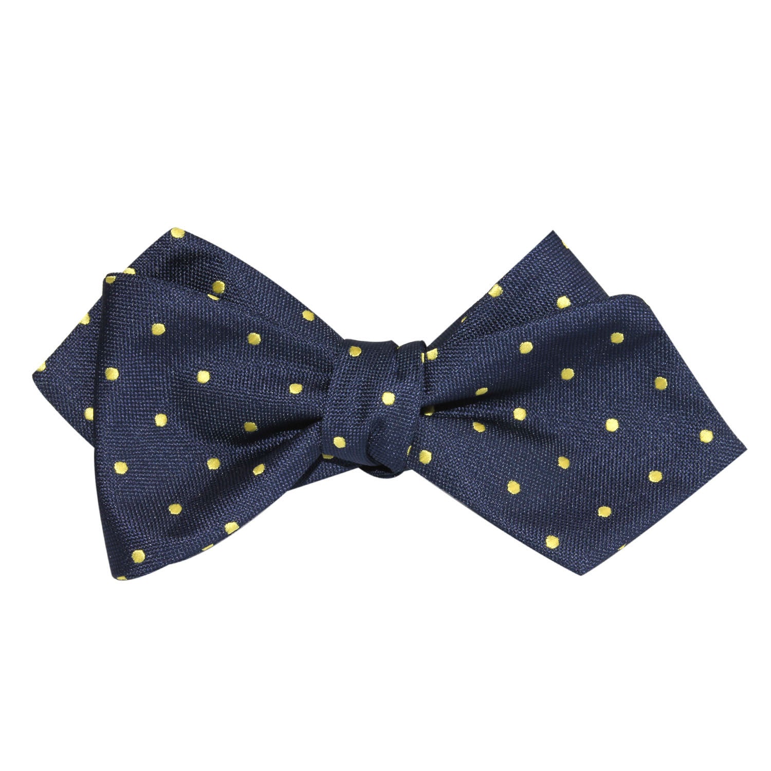 Navy Blue with Yellow Polka Dots Self Tie Diamond Tip Bow Tie 2