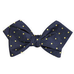 Navy Blue with Yellow Polka Dots Self Tie Diamond Tip Bow Tie 1
