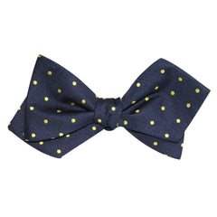 Navy Blue with Yellow Polka Dots Self Tie Diamond Tip Bow Tie 3