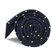 Navy Blue with Yellow Polka Dots Skinny Tie Side Roll
