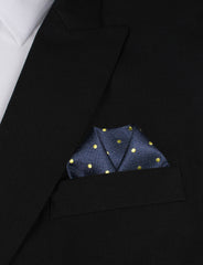 Navy Blue with Yellow Polka Dots Winged Puff Pocket Square Fold