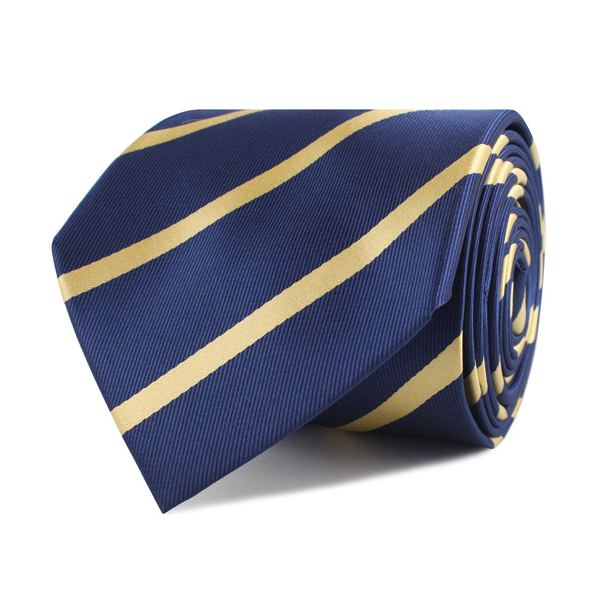 Navy Blue with Yellow Stripes Necktie Front Roll