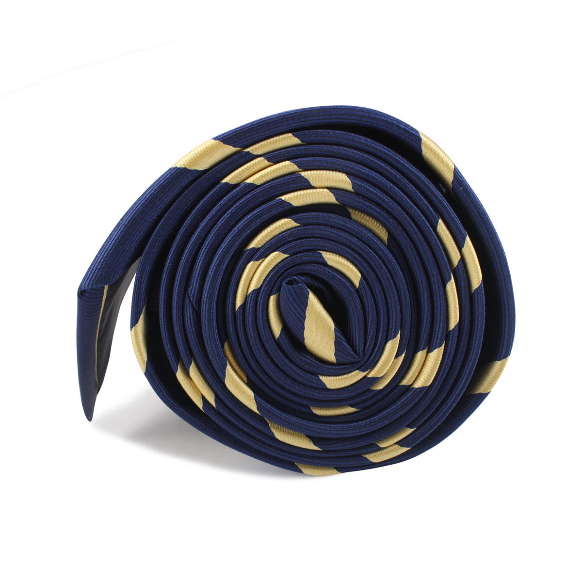 Navy Blue with Yellow Stripes Necktie Side Roll