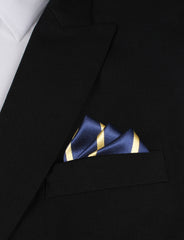 Navy Blue with Yellow Stripes Oxygen Three Point Pocket Square Fold