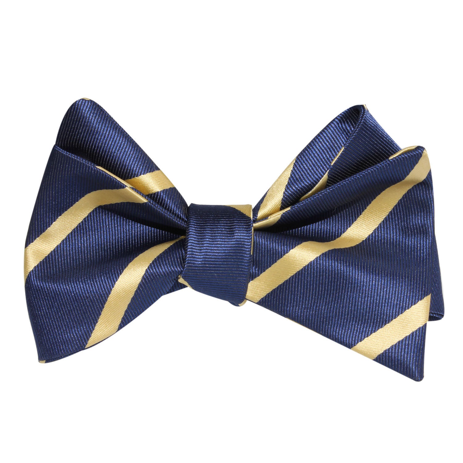 Navy Blue with Yellow Stripes Self Tie Bow Tie 1