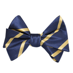 Navy Blue with Yellow Stripes Self Tie Bow Tie 2