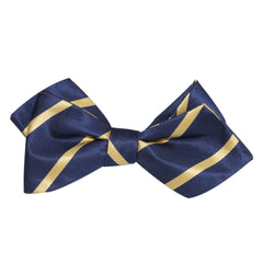 Navy Blue with Yellow Stripes Self Tie Diamond Tip Bow Tie 2