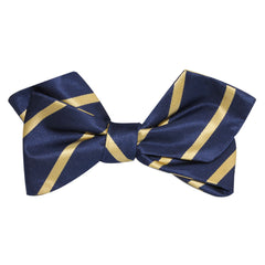 Navy Blue with Yellow Stripes Self Tie Diamond Tip Bow Tie 1