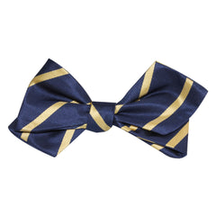 Navy Blue with Yellow Stripes Self Tie Diamond Tip Bow Tie 3