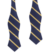 Navy Blue with Yellow Stripes Self Tie Diamond Tip Bow Tie
