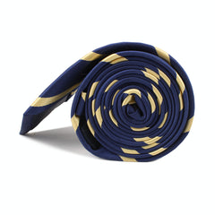 Navy Blue with Yellow Stripes Skinny Tie Side Roll