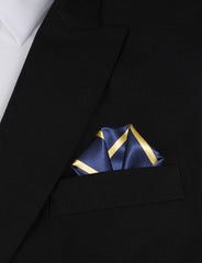 Navy Blue with Yellow Stripes Winged Puff Pocket Square Fold