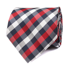 Navy Checkered Scotch Red Necktie Front View