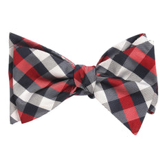 Navy Checkered Scotch Red Self Tie Bow Tie Self tied knot by OTAA