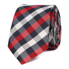 Navy Checkered Scotch Red Skinny Tie OTAA roll