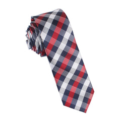 Navy Checkered Scotch Red Skinny Tie