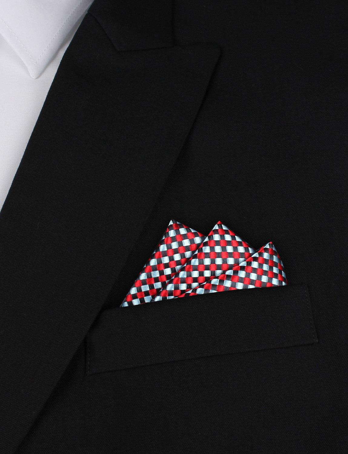 Navy and Light Blue Red Checkered - Oxygen Three Point Pocket Square Fold