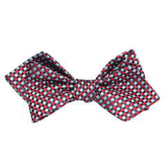Navy and Light Blue Red Checkered Self Tie Diamond Tip Bow Tie 2