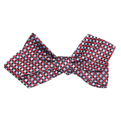 Navy and Light Blue Red Checkered Self Tie Diamond Tip Bow Tie 3