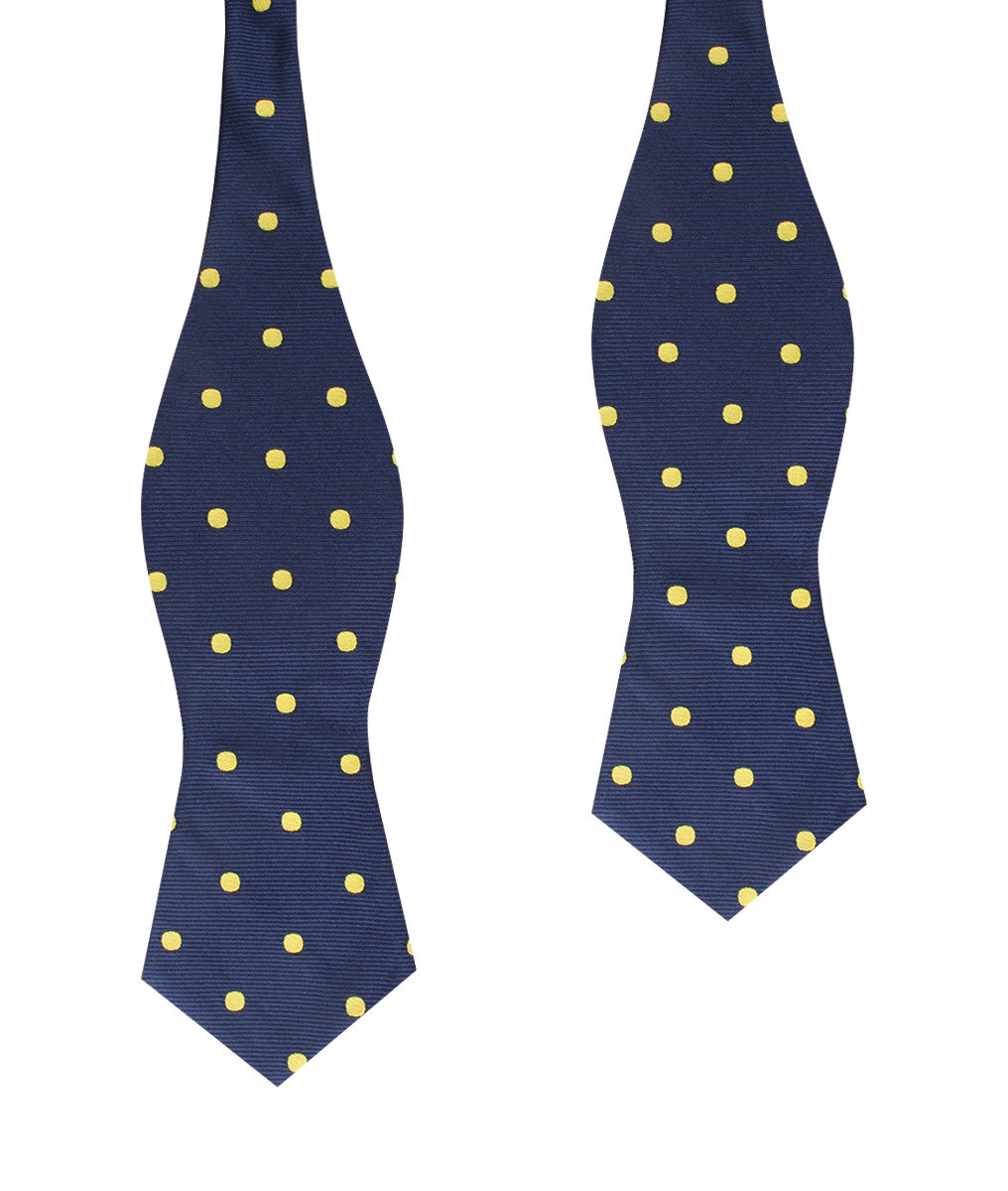 Navy on Large Yellow Dots Diamond Self Bow Tie