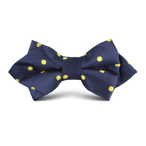 Navy on Large Yellow Dots Kids Diamond Bow Tie