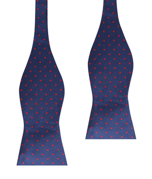Navy on Red Mini Pin Dots Self Bow Tie