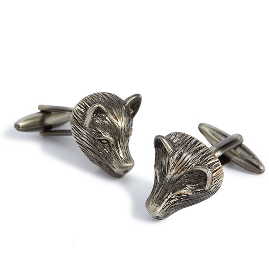 Nickel Bear Head Cufflinks