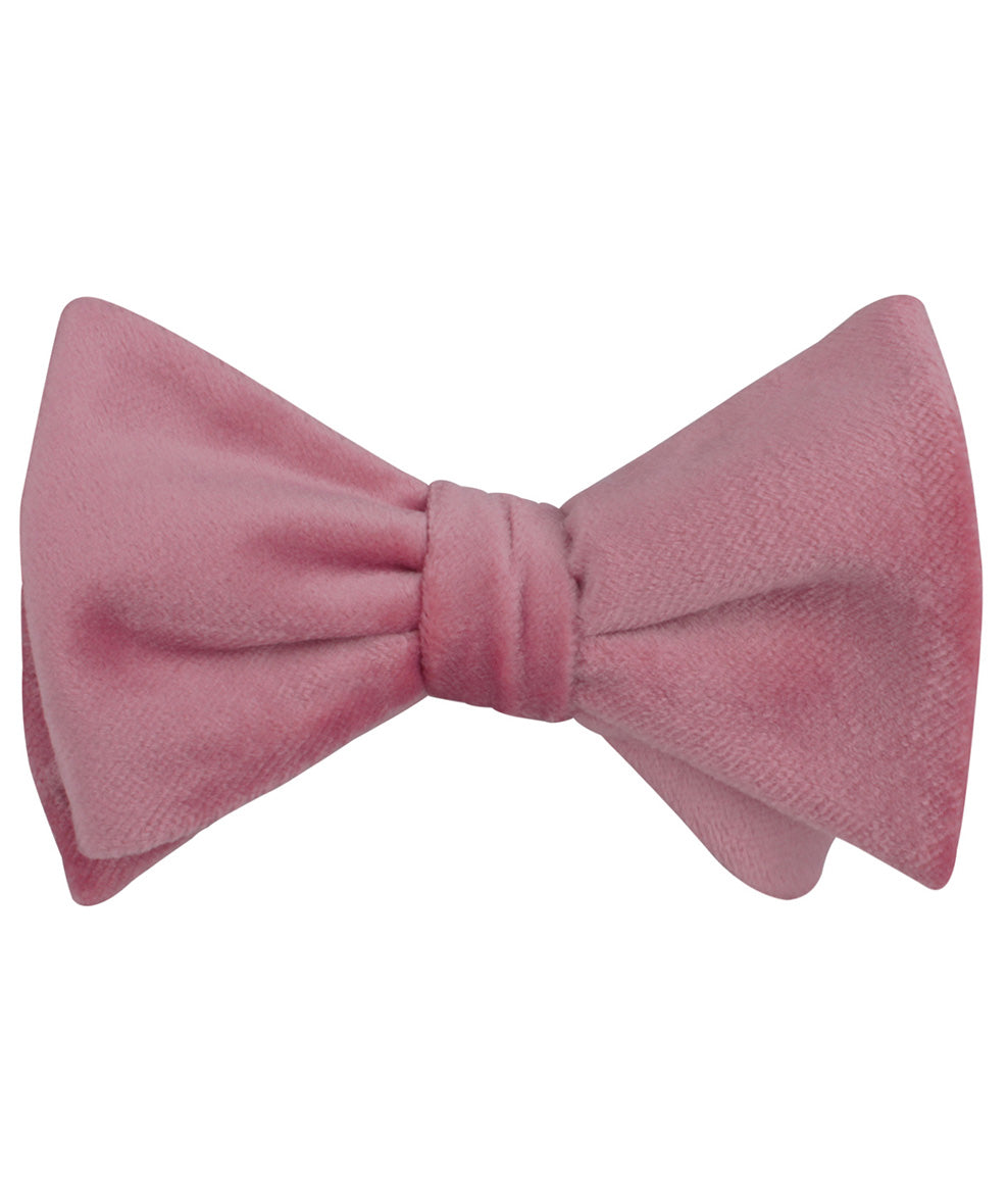 Nude Pink Velvet Self Tied Bow Tie