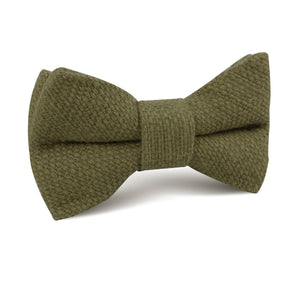 Olive Green Basket Weave Linen Kids Bow Tie