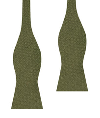 Olive Green Basket Weave Linen Self Bow Tie