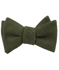 Olive Green Coarse Linen Self Bow Tie Folded Up