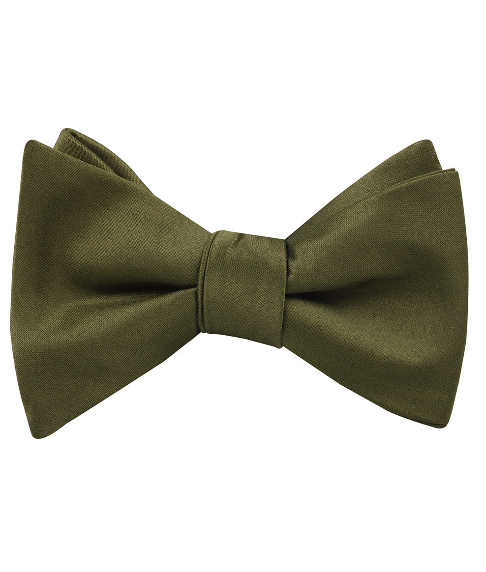 Olive Green Satin Self Tied Bow Tie