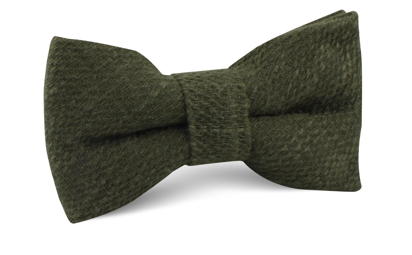 Olive Green Coarse Linen Bow Tie