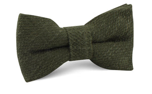 Olive Green Coarse Linen Bow Tie