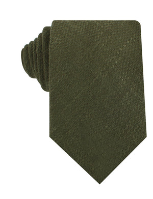 Olive Green Coarse Linen Necktie