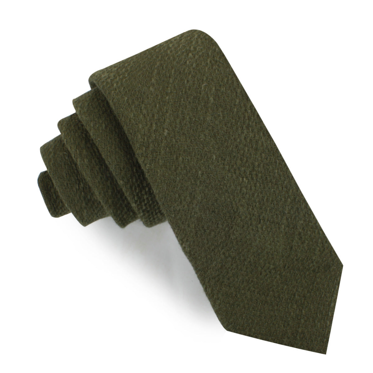 Olive Green Coarse Linen Skinny Tie