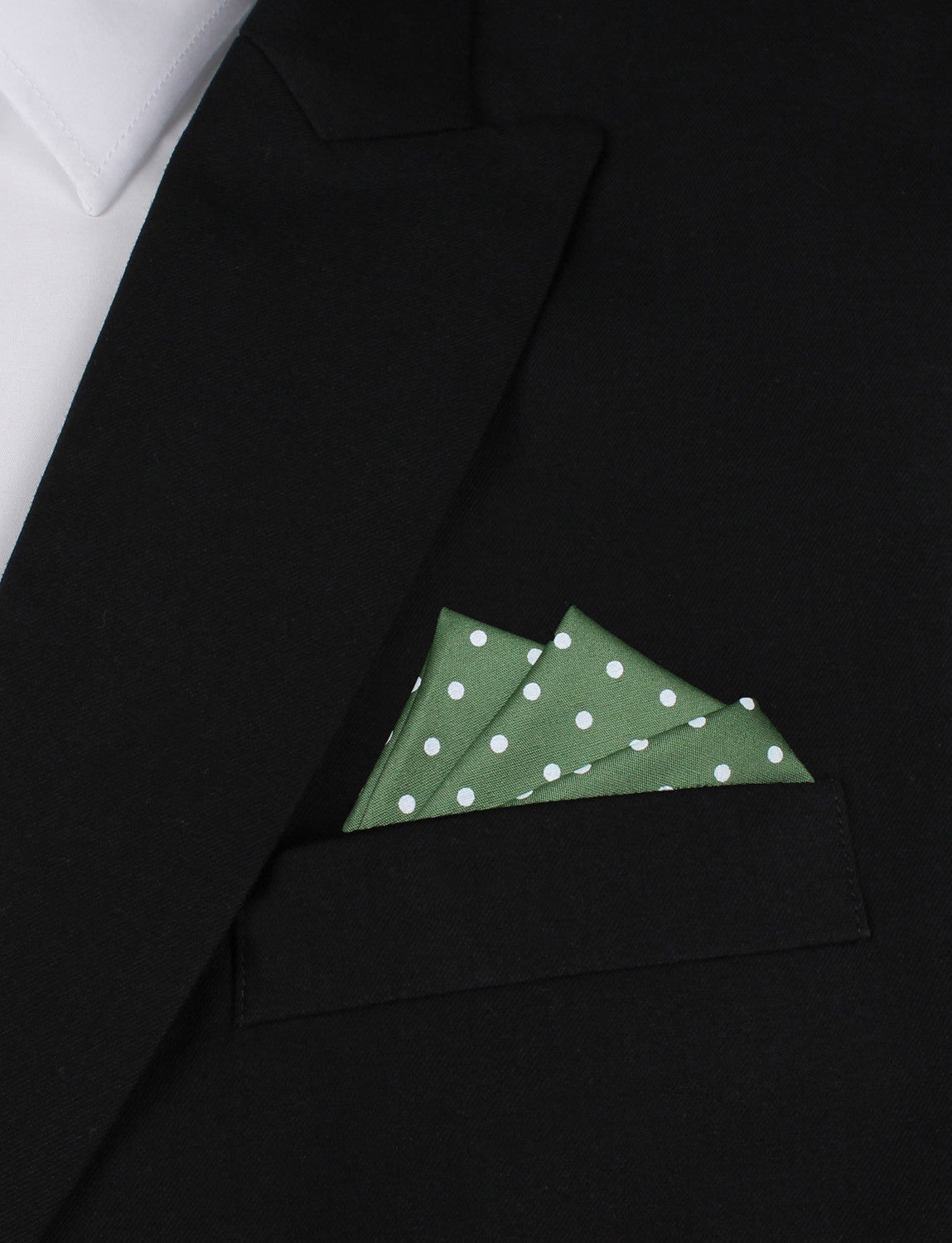Olive Green Cotton with Mini White Polka Dots Oxygen Three Point Pocket Square Fold