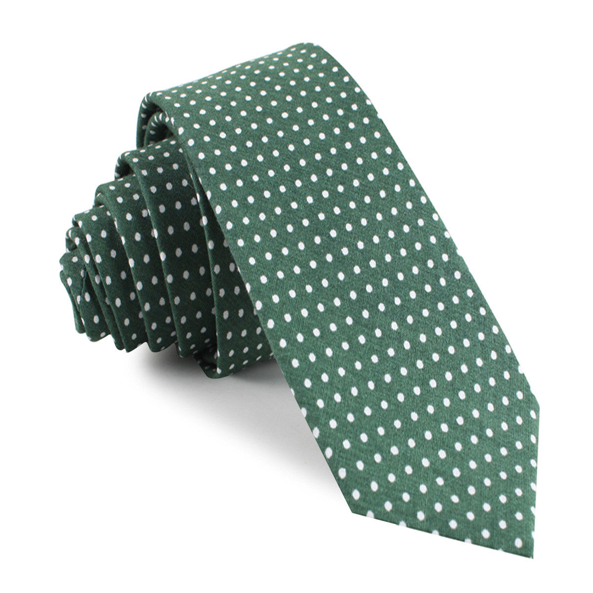Olive Green Polka Dot Cotton Skinny Tie