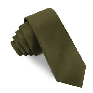 Olive Green Satin Skinny Tie