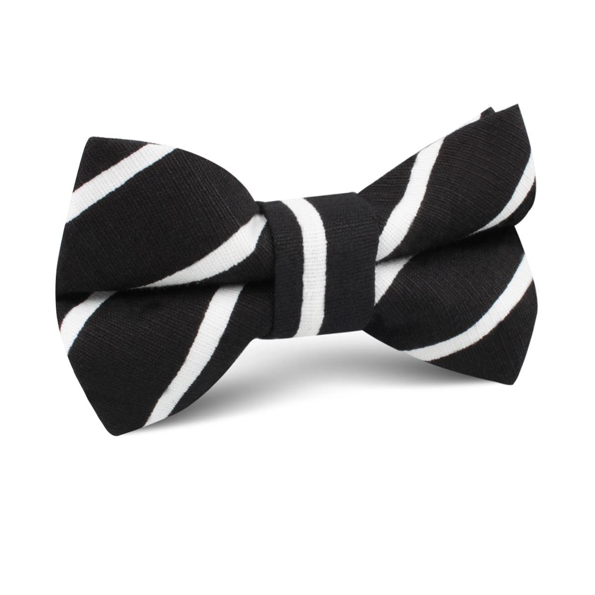 Onyx Black Pencil Striped Linen Kids Bow Tie