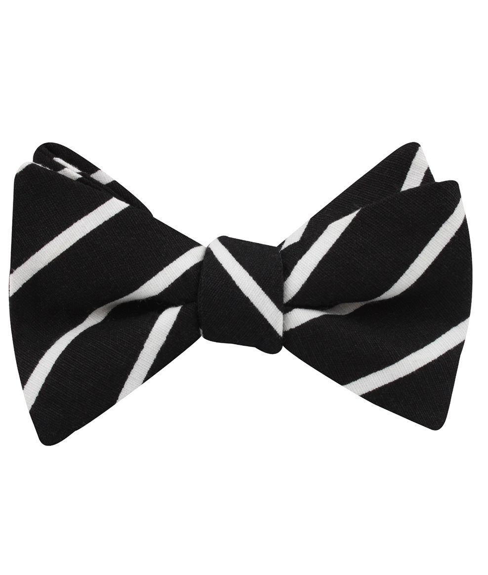 Onyx Black Pencil Striped Linen Self Tied Bow Tie
